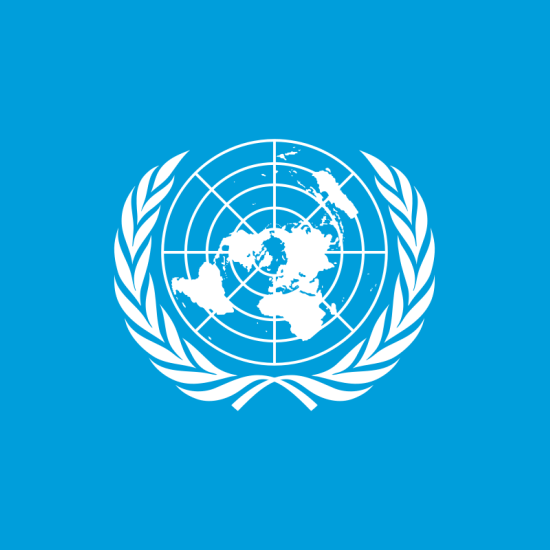 White UN flag with world map on blue background