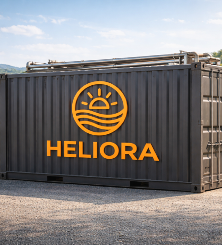 Black container with Heliacora logo against a green background