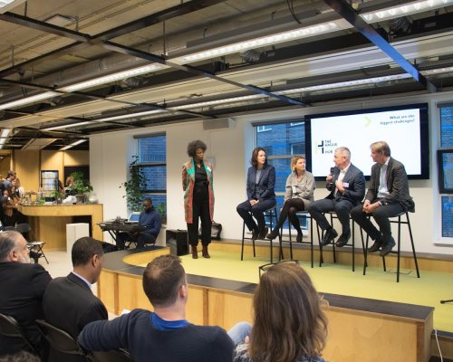 a panel discussion at an event at The Hague Humanity Hub