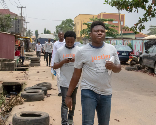 Justice innovators testing their assumptions in the field as part of the HiiL Justice Accelerator training. Lagos, Nigeria 2018