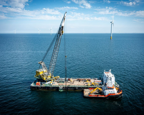 North Sea Farmers building seaweed farm within a wind farm. begin of aug 2024 settlement of eco ankers