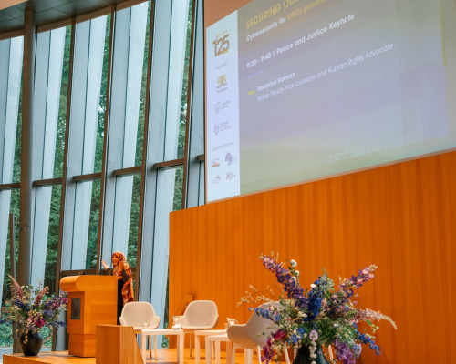 Novel Peace Prize Awarded and Human Rights Advocate Tawakkol Karman talking at the Beyond 125 conference in the Peace Palace