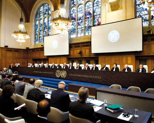 Meeting in the Great Hall of Justice of the International Court of Justice (ICJ)