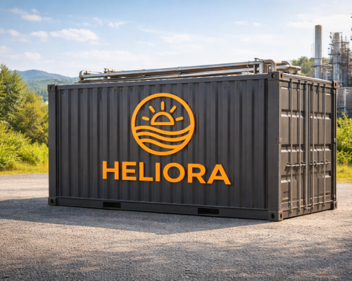 Black container with Heliacora logo against a green background