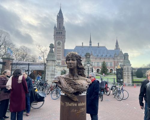 Bronze statue of Bertha von Suttner at the Peace Palace in The Hague.