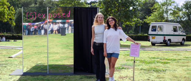 Safiye Janson and Lotte Ottevanger in front of their project [S]exposed. Photo credit: Shari de Boer.