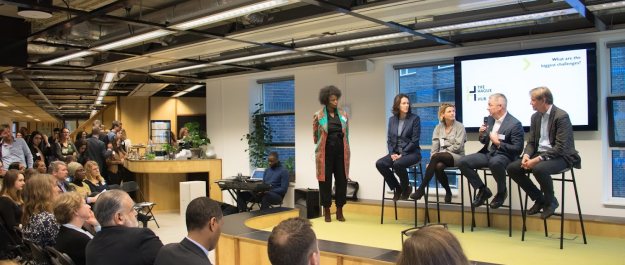 a panel discussion at an event at The Hague Humanity Hub