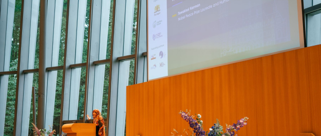 Novel Peace Prize Awarded and Human Rights Advocate Tawakkol Karman talking at the Beyond 125 conference in the Peace Palace