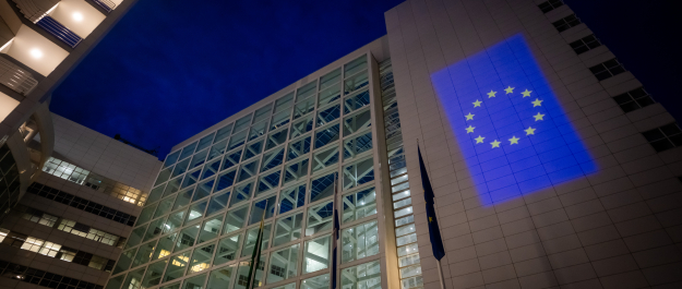 Town Hall The Hague with EU sign by night - Martijn Beekman fotography 8 May 2025. Town Hall The Hague with EU sign by night - Martijn Beekman fotography 8 May 2025.