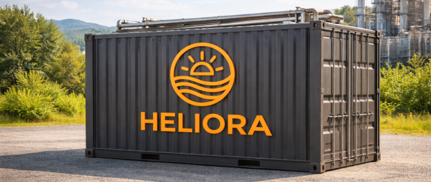 Black container with Heliacora logo against a green background