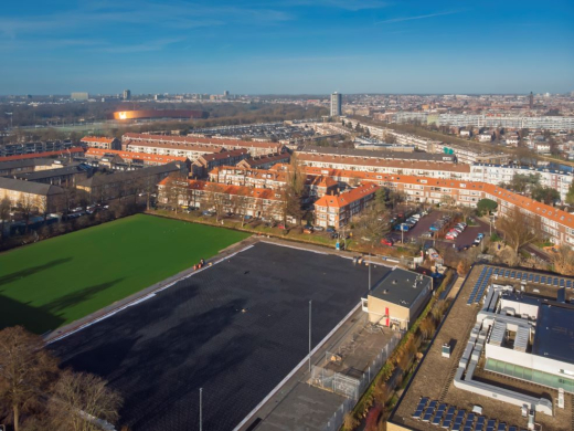Water storage sport field De Ster Southwest view from the air small