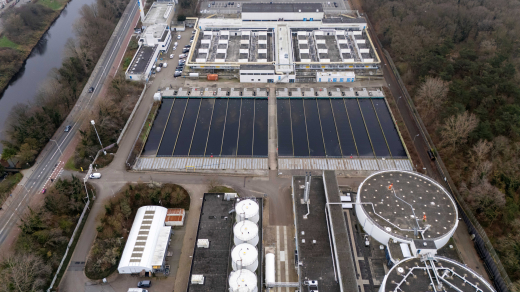 Aerial view of a wastewater treatment plant
